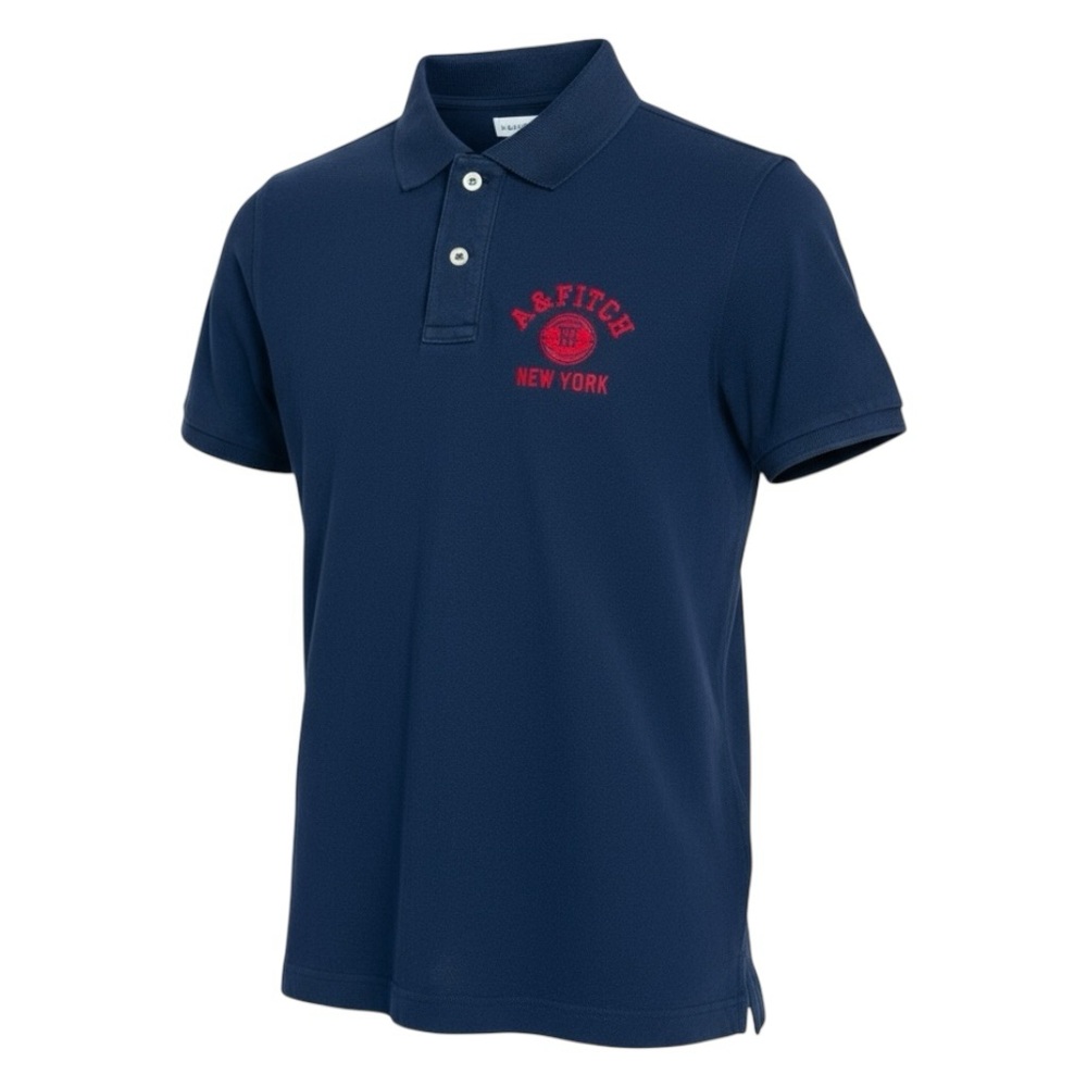 💣 Abercrombie & Fitch Men’s Navy Polo Shirt 🔴 Red Logo Hit | Size M